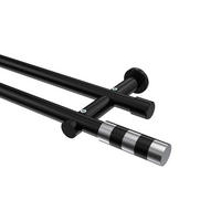 GARDINENSTANGEN-SET Platon Mavell 420 cm (geteilt in 3 x 140 cm), 2-läufig (ohne Ringe), 20 mm Ø Schwarz - Chromfarben/Schwarz, Metall (420cm) - INTERDECO