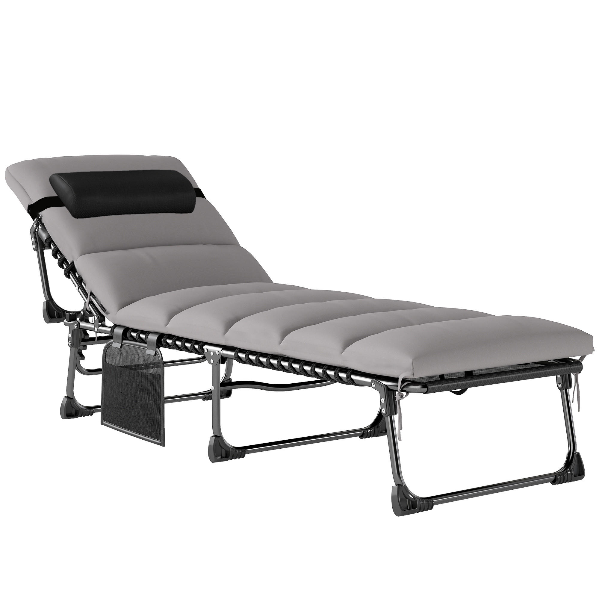 SONNENLIEGE Stahl Hellgrau - Hellgrau/Schwarz, Textil/Metall (57/38/200cm) - Outsunny