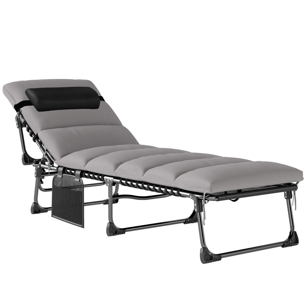 SONNENLIEGE Stahl Hellgrau - Hellgrau/Schwarz, Textil/Metall (57/38/200cm) - Outsunny