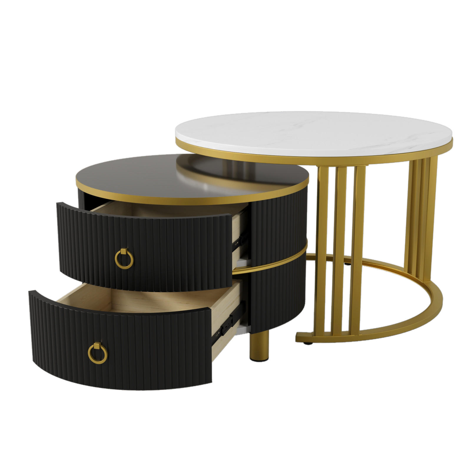 COUCHTISCH 2er Set MDF Marmoroptik - Schwarz, Holz (70/70/46cm) - LEBENLANG