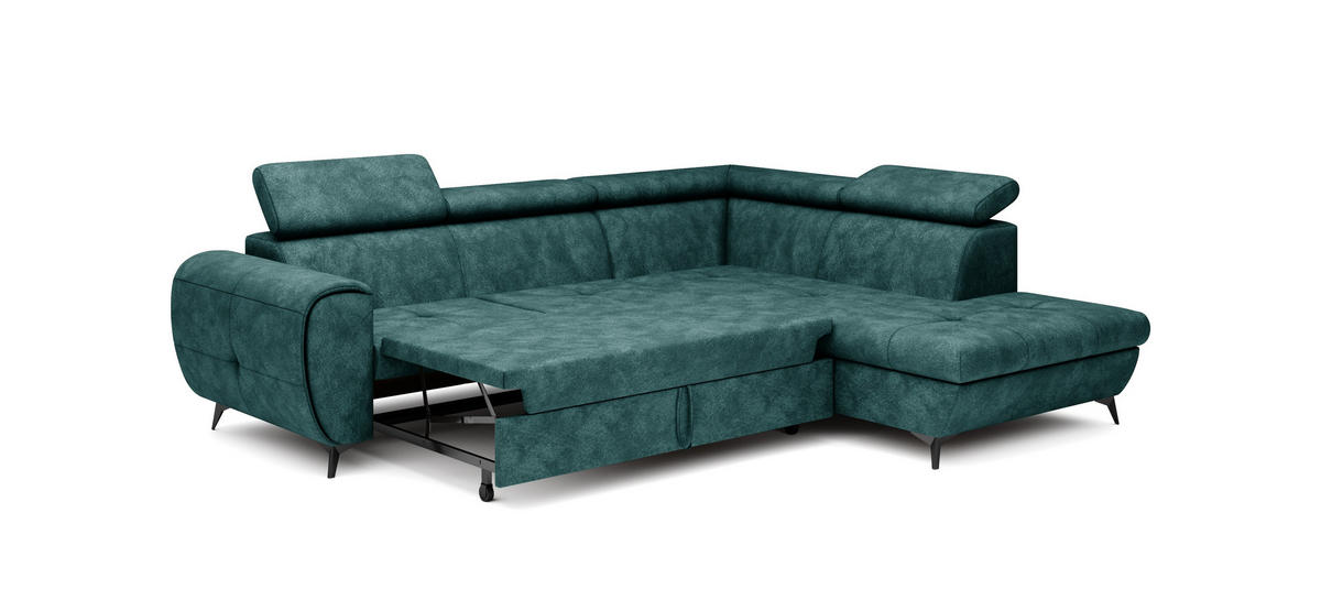 ECKSOFA MAGIA R-S Grün Plüsch-Stoff mit Schlaffunktion - Grün, Holz (260/217cm) - MASSENO