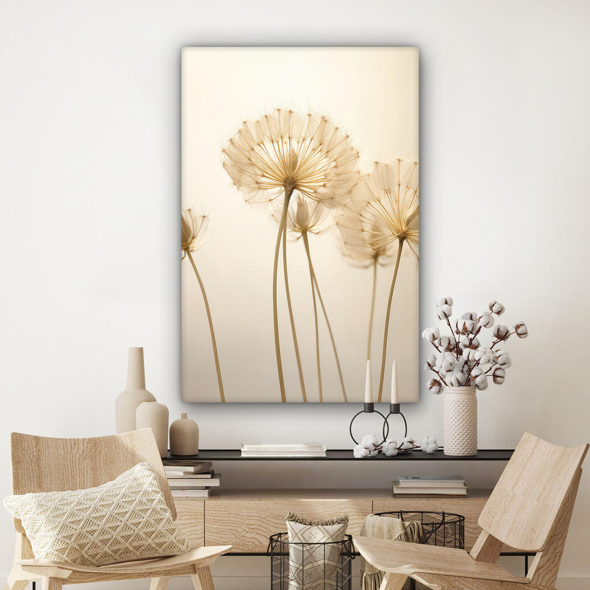 LEINWANDBILD Sonnenlicht - Löwenzahn - Botanisch - Blumen 80x120 cm - Creme, Textil (80/120cm) - MuchoWow