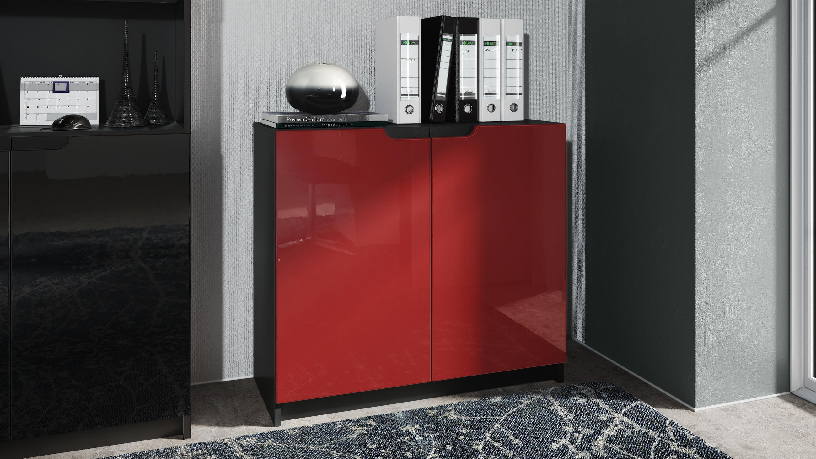 KOMMODE Logan Fronten in Bordeaux Hochglanz - Bordeaux, Holzwerkstoff (82/78/37cm) - Vladon