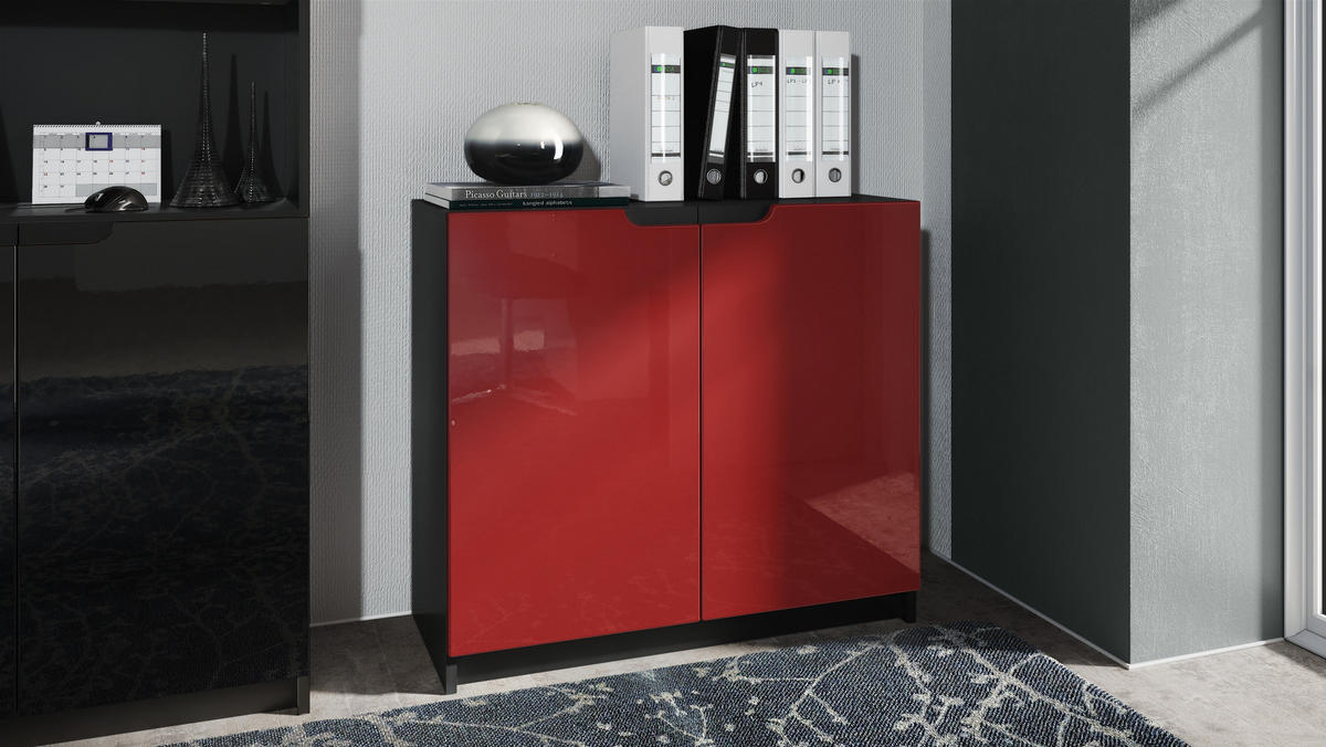 KOMMODE Logan Fronten in Bordeaux Hochglanz - Bordeaux, Holzwerkstoff (82/78/37cm) - Vladon