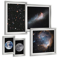 BILDER SET 5er Set - 50x50 cm & 20x30 cm & 40x60 cm Silberner Rahmen - Galaxie Weltraum Mond - Silberfarben, Kunststoff (40/60cm) - TULUP