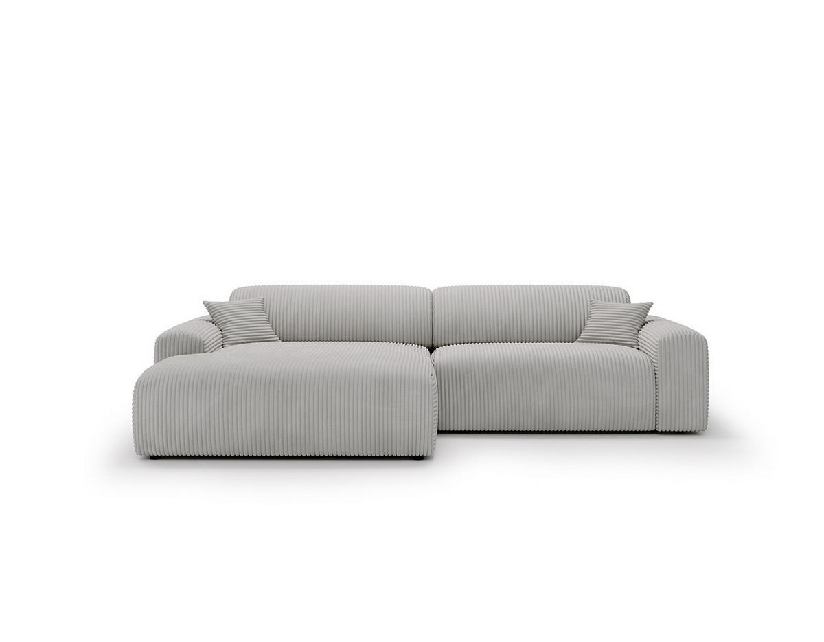 ECKSOFA mit Longchair - Cord - Hellgrau/Schwarz, Kunststoff/Textil (284/178cm) - home24