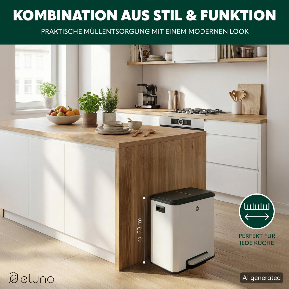 ABFALLEIMER 30 Liter, weiß - Weiß, Metall (42.5/50/33.5cm) - eluno