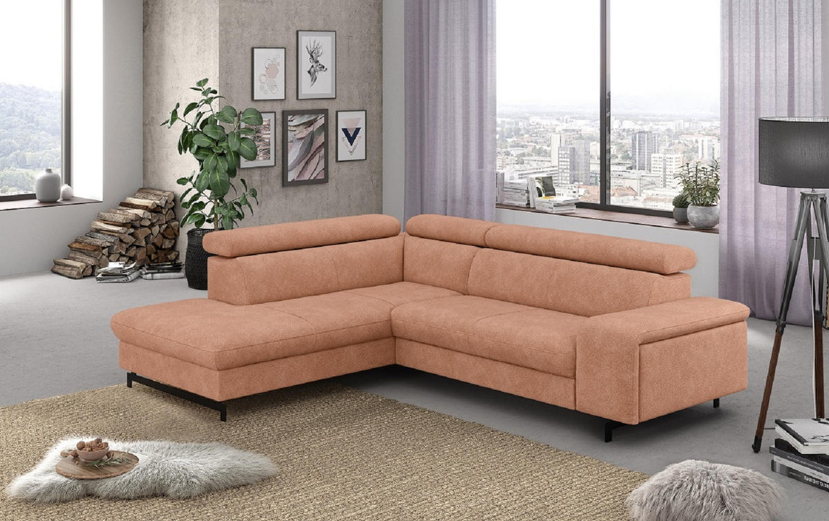 ECKSOFA mit Schlaffunktion und Bettkasten - Schwarz/Kupferfarben, Kunststoff/Textil (262/215cm) - Cotta