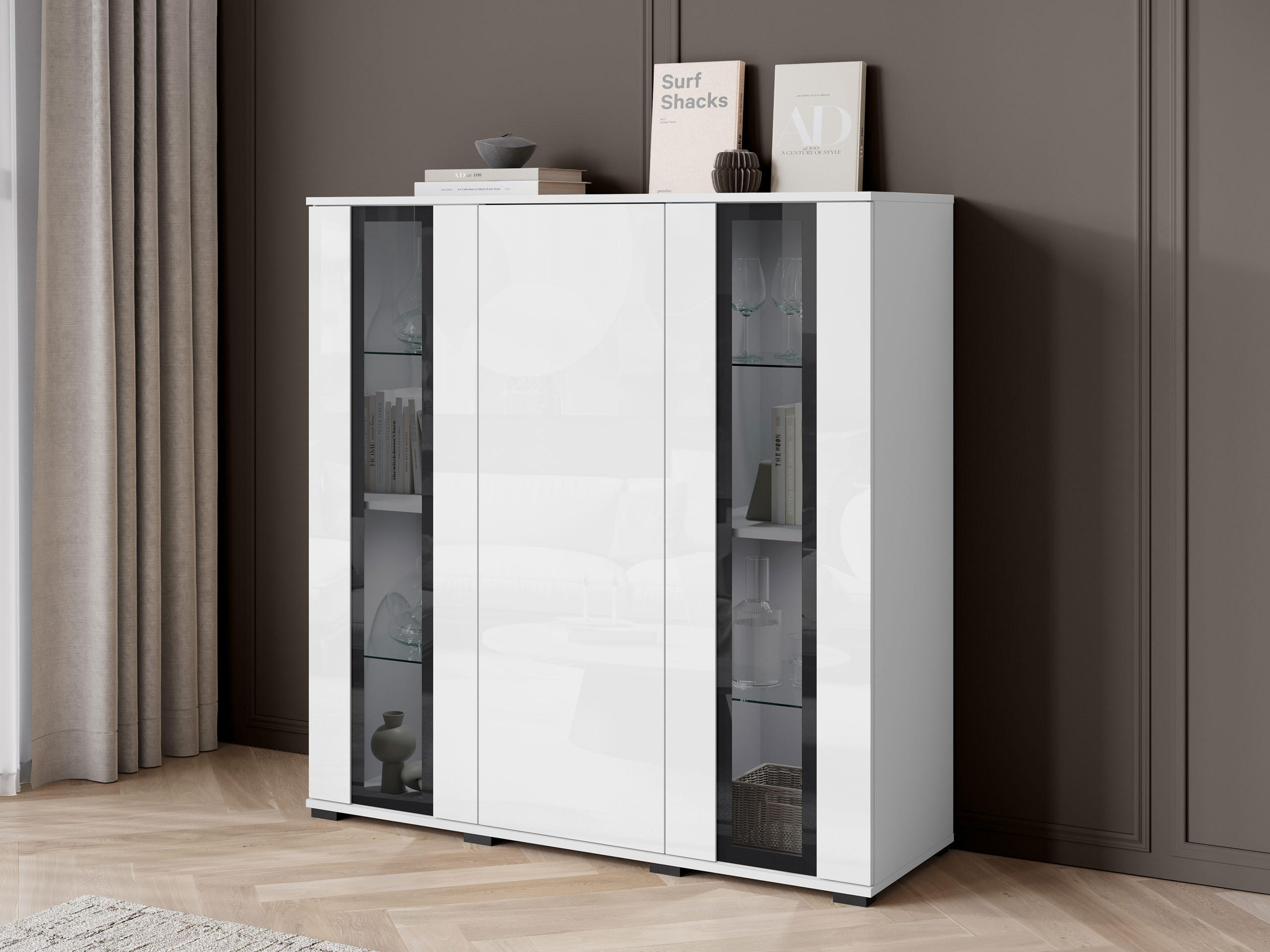 KOMMODE Caro HB 120 - Schwarz/Weiß, Holzwerkstoff/Kunststoff (120/122/40cm) - MIRJAN24