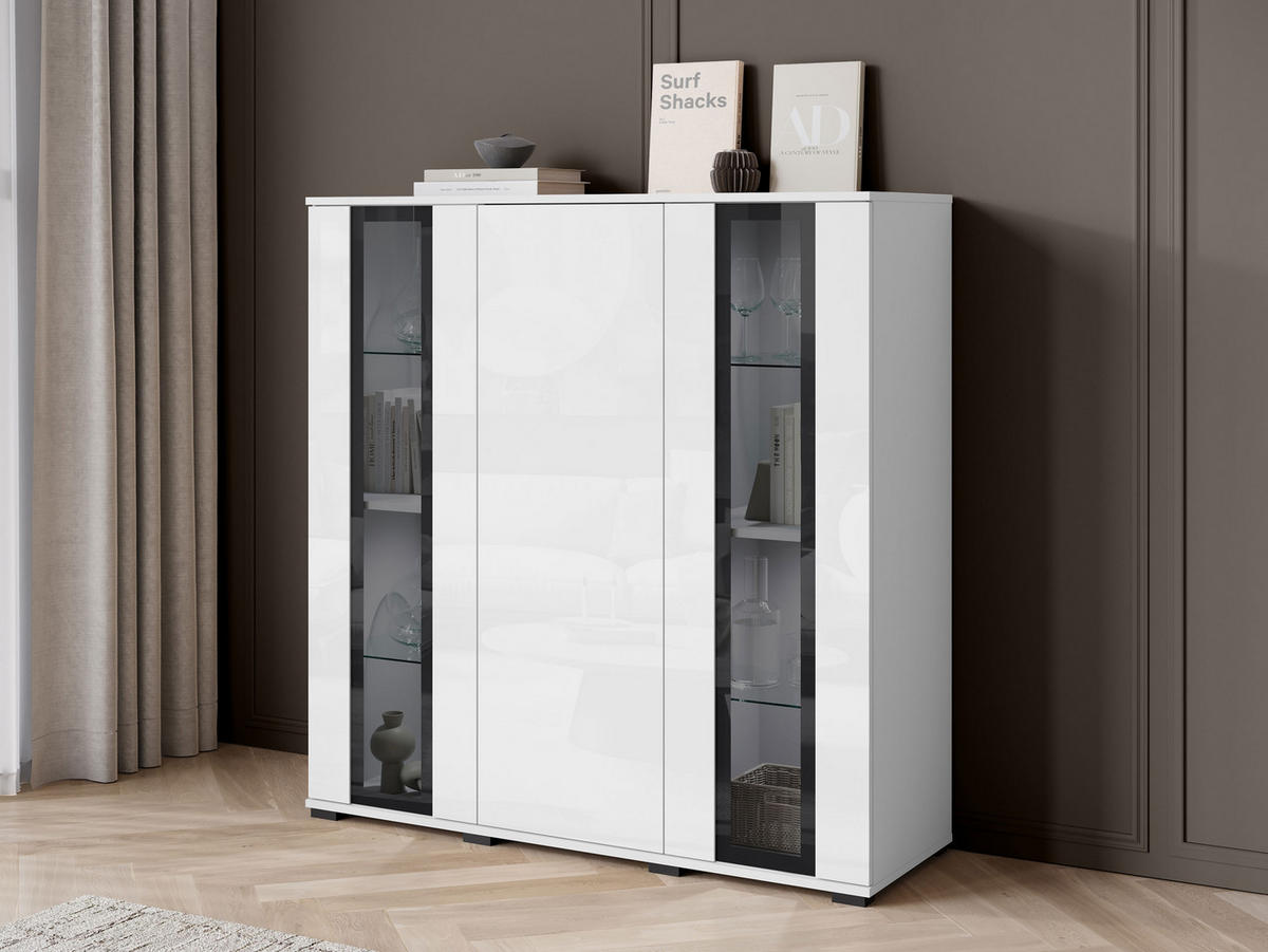 KOMMODE Caro HB 120 - Schwarz/Weiß, Holzwerkstoff/Kunststoff (120/122/40cm) - MIRJAN24