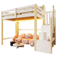 HOCHBETT 90/200 cm Weiß Natur mit LED, Stauraum ohne Matratze - Weiß, Holz (90/200cm) - MIVRAY
