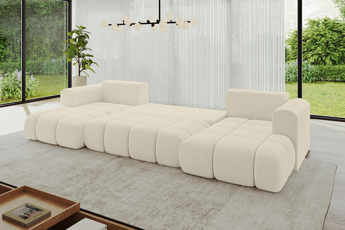 WOHNLANDSCHAFT Ottomane Links CLOUD-U-v1 414x180x40 Beige Bouclé - Beige, Holzwerkstoff/Kunststoff (414/90/180cm) - ALTDECOR