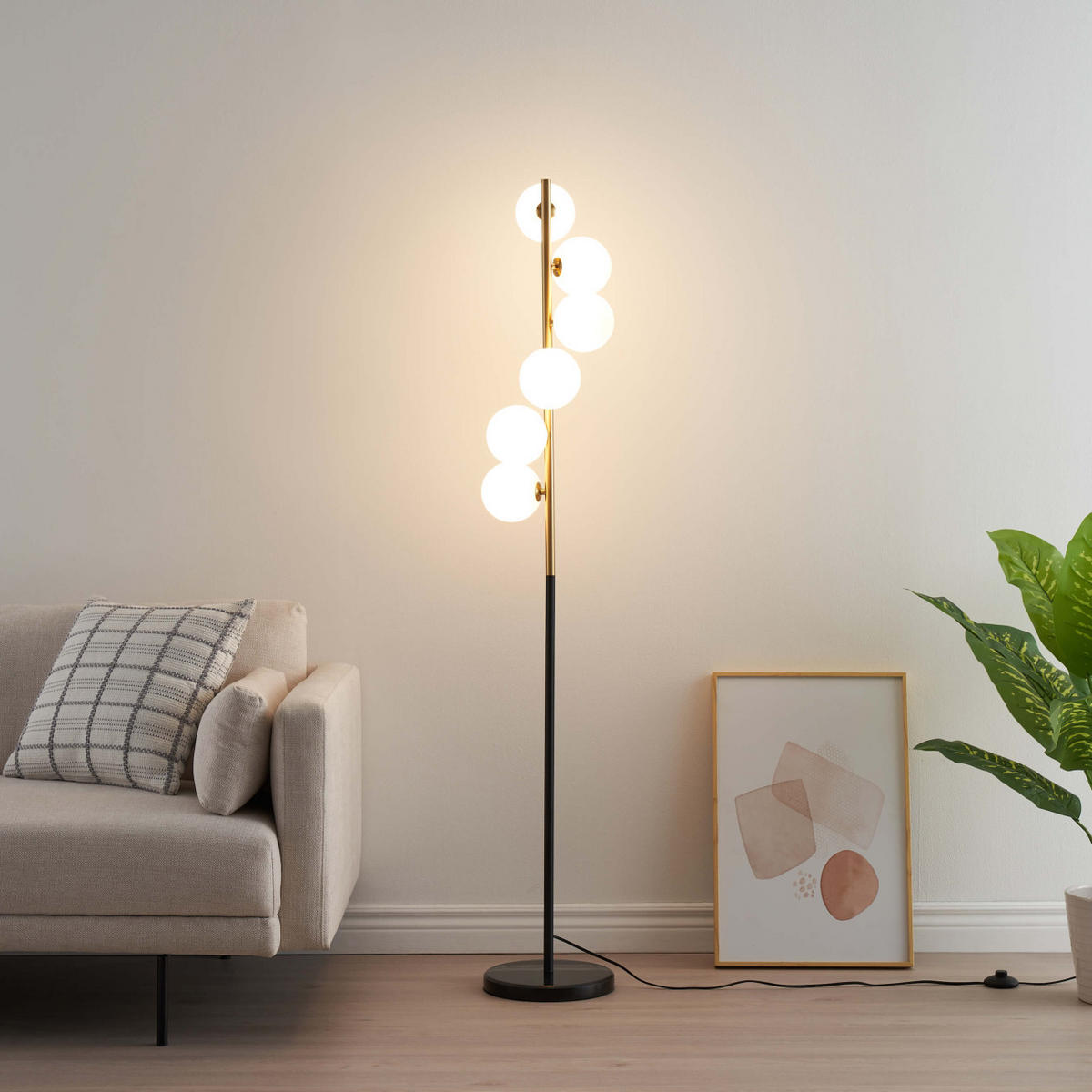 STEHLEUCHTE Sierra, Schwarz und gold, 160cm - Goldfarben, Glas (26/26/160cm) - KOSILUM