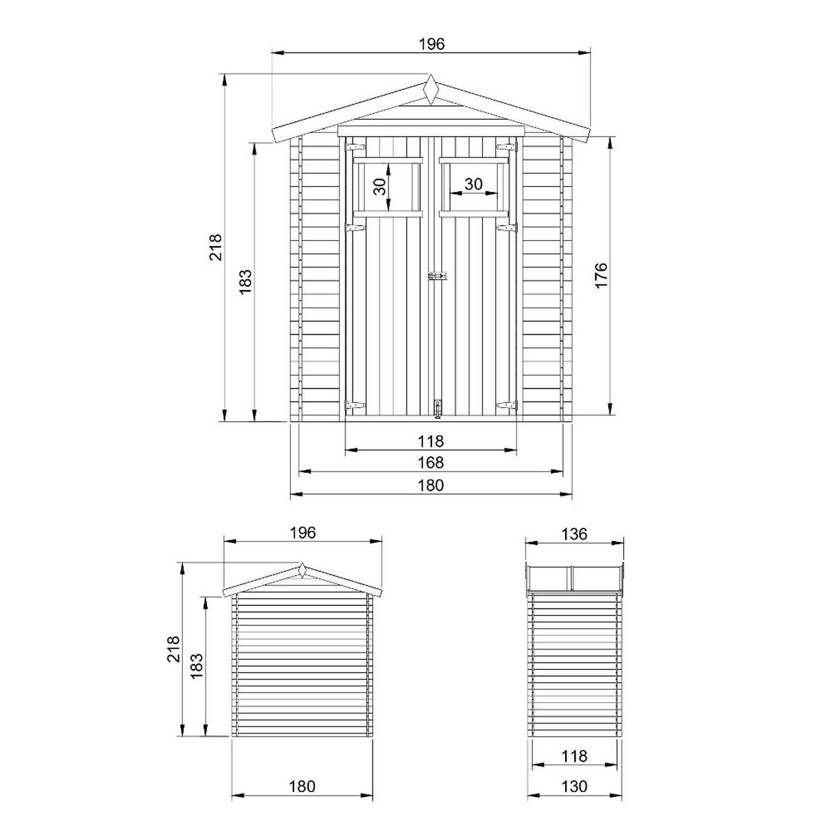 HOLZHAUS GARTENHAUS M367 - B196xL136xH218 cm/ 1.98 m2 - Beige, Holz (196/218/136cm) - Timbela