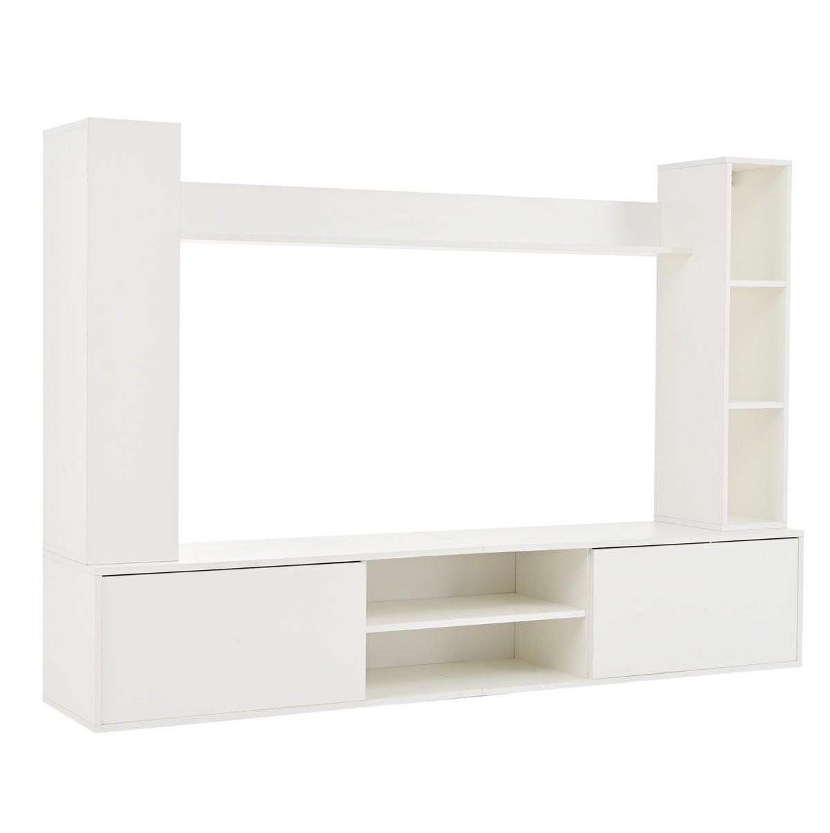TV-WOHNWAND-SET(KOMPLETT-SET, 4-St) 180/35/33,5 cm aus Spanplatte mit flexibler Wand- und Standmontage Weiß - Weiß, Holzwerkstoff (180/33.5/35cm) - Modenvie