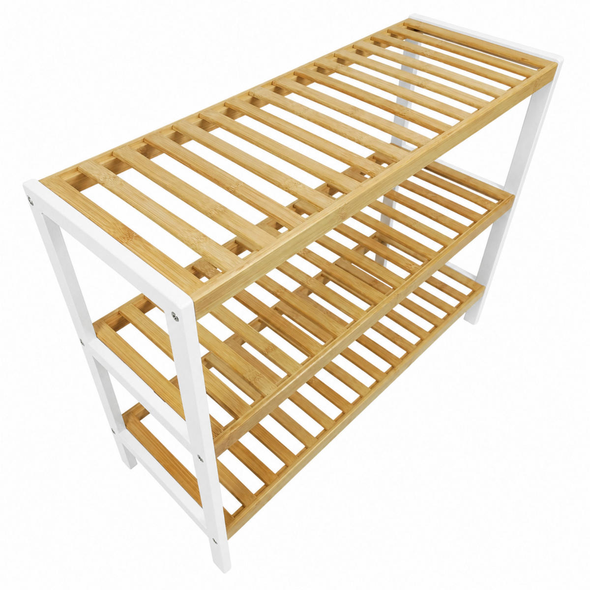 SCHUHREGAL Bambus Weiß Naturfarben 55x70x26 cm - Naturfarben/Weiß, Holz (70/55/26cm) - Begryf