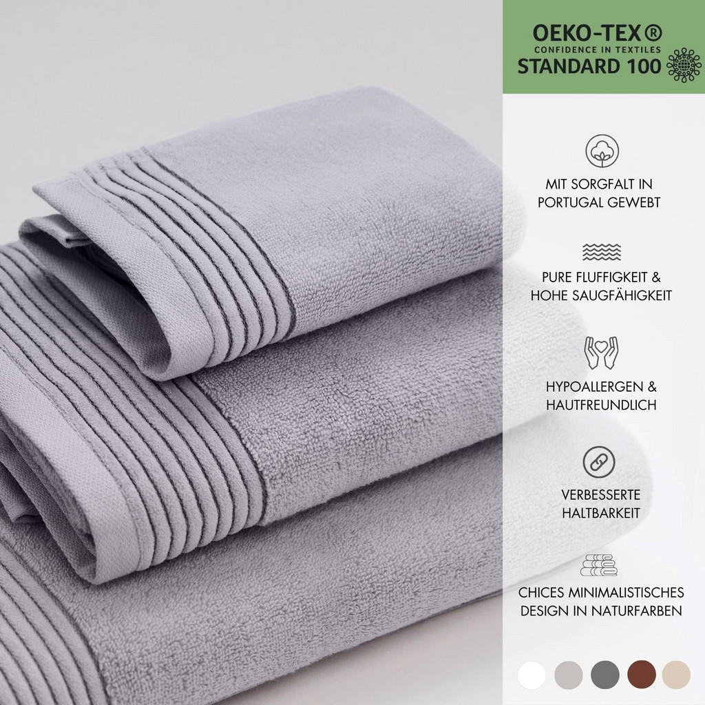 Thumbnail - Sowl Duschtuch, Hellgrau, Textil, 70x140 cm, Oeko-Tex® Standard 100, Badtextilien, Duschtücher