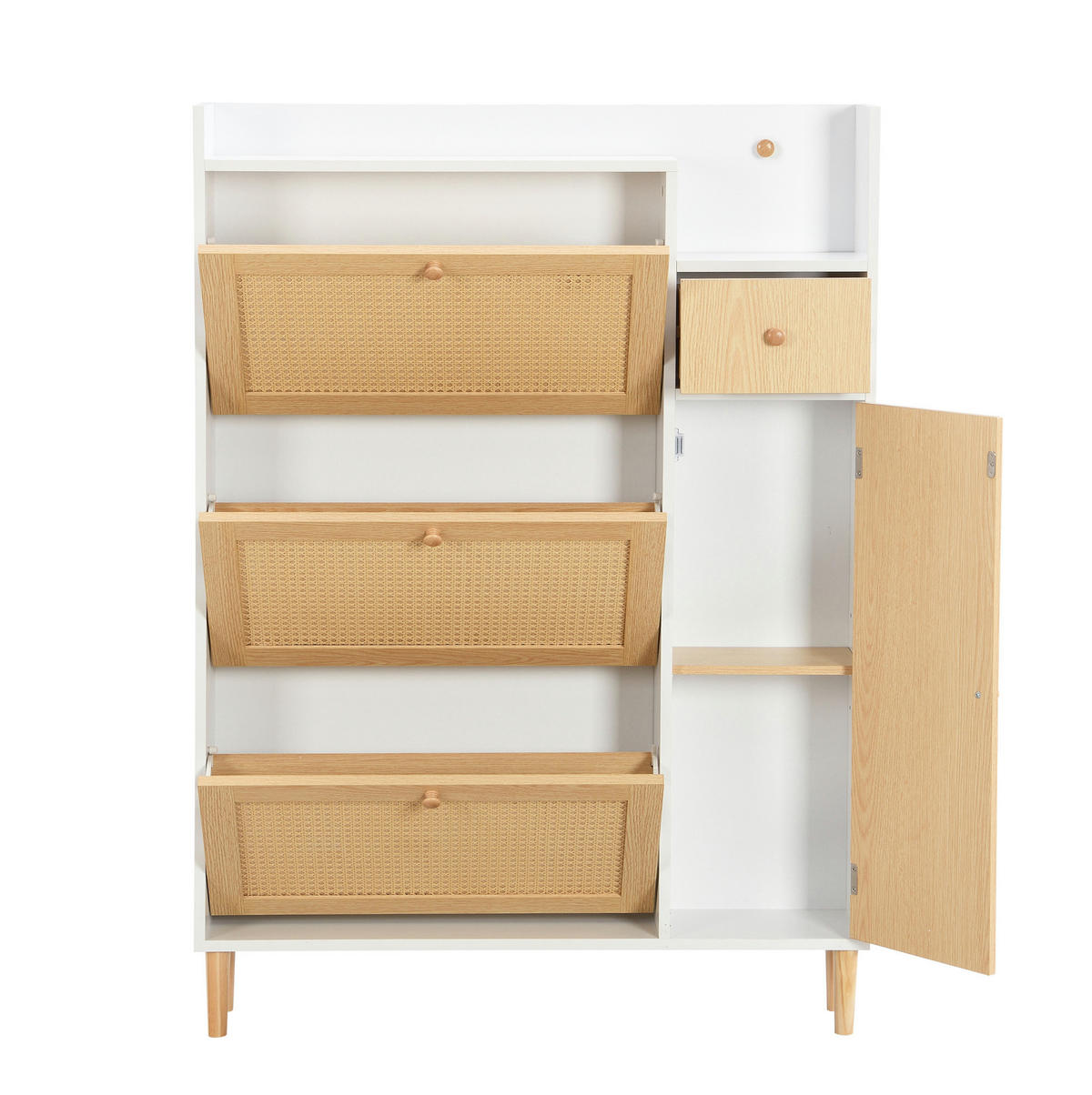 SCHUHSCHRANK 90/17/125 cm Natur/Weiß aus MDF mit 3 Klappen - Weiß, Holzwerkstoff (90/125/17cm) - OKWISH