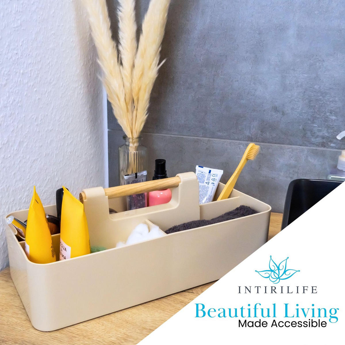 MAKE-UP-ORGANIZER 32/15.5/8 cm (Beige) - Grün, Kunststoff (15.5/8/32cm) - Intirilife