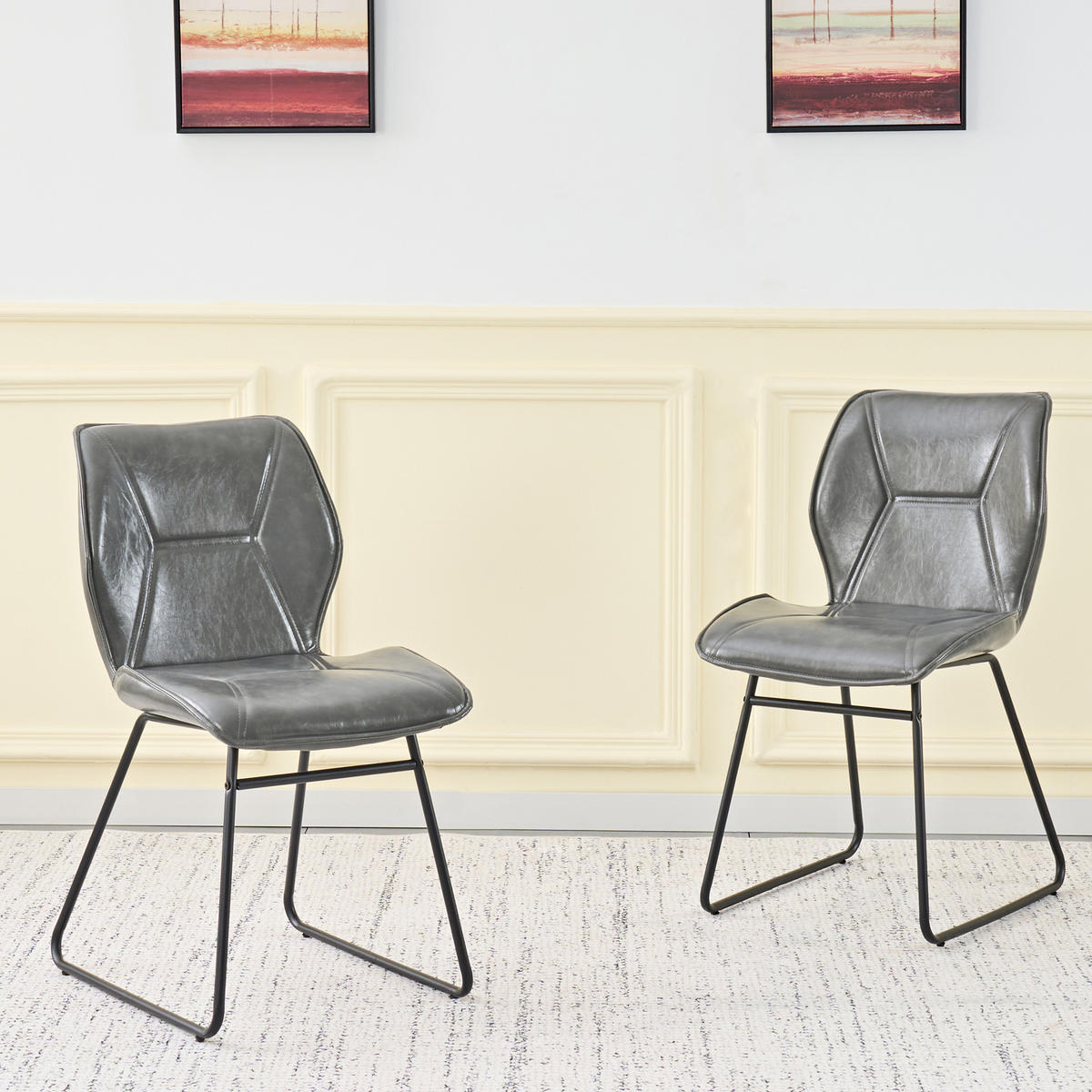STUHL-SET DE-36851 2 Stück mit Kunstlederbezug Grau - Grau, Metall (47.5/81.5/60cm) - ComfortXL