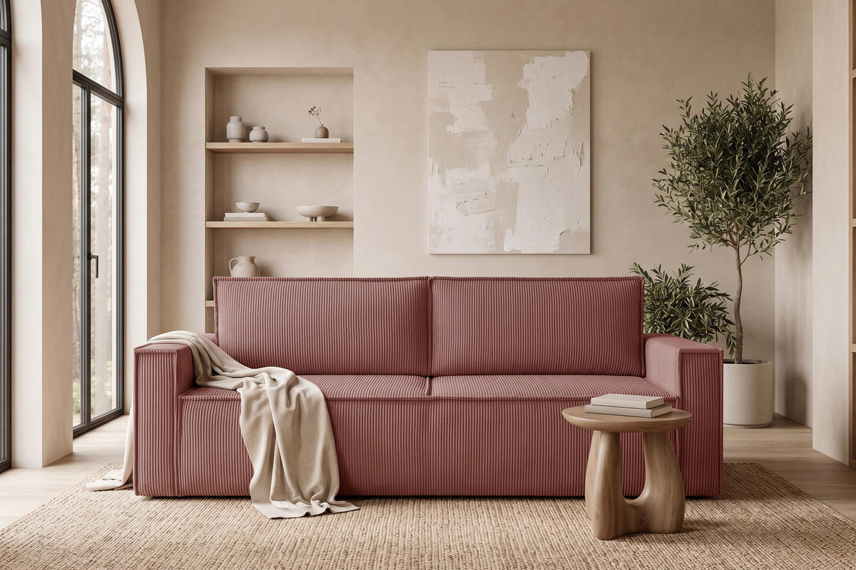 SCHLAFSOFA NAPI in Pet Friendly Cord-Stoff, rosa - Pink/Schwarz, Textil (228/89/101cm) - KONSIMO®