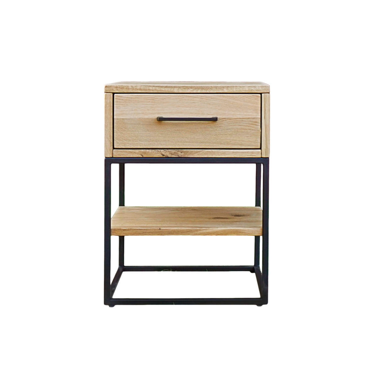 EICHEN-NACHTTISCH im industriellen Stil mit Schublade und Regal für das Schlafzimmer MERIS I - Eichefarben, Holz (40/55/35cm) - Rawood Furniture