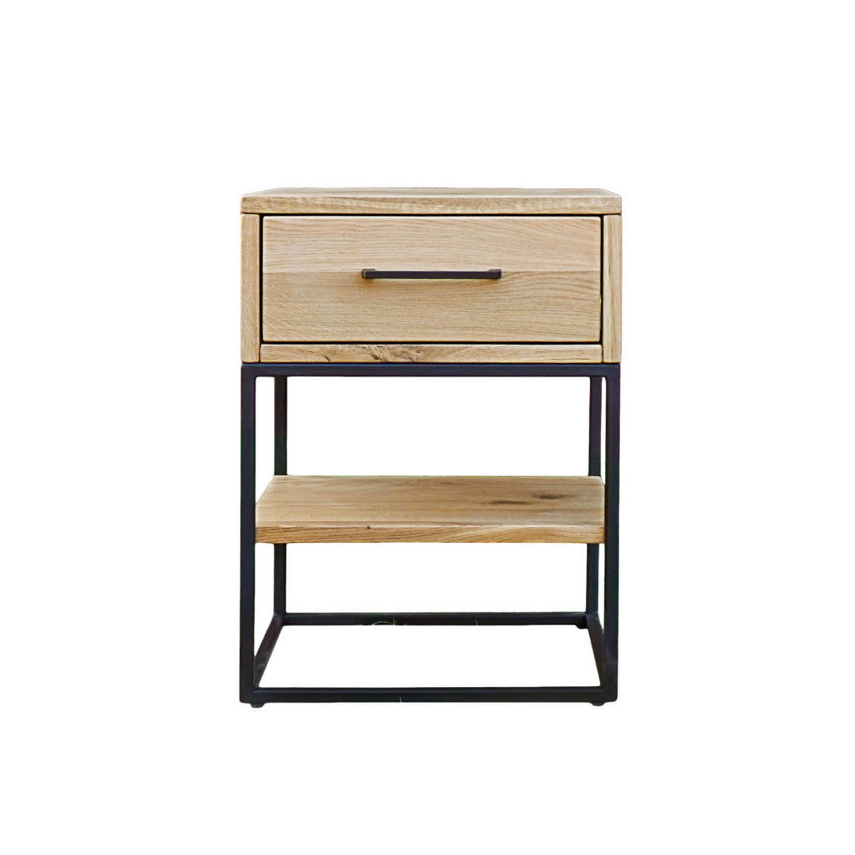 EICHEN-NACHTTISCH im industriellen Stil mit Schublade und Regal für das Schlafzimmer MERIS I - Eichefarben, Holz (40/55/35cm) - Rawood Furniture