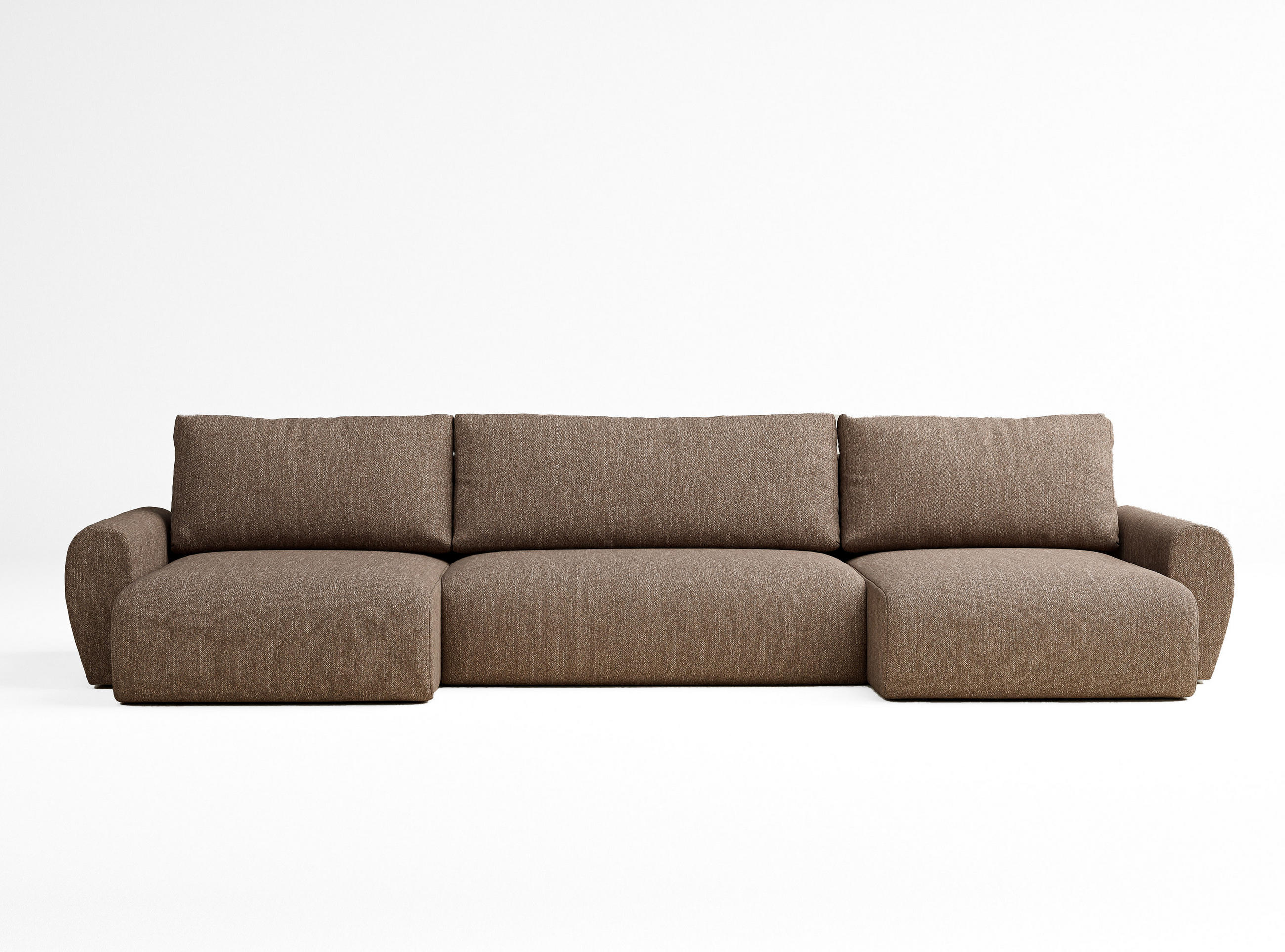 WOHNLANDSCHAFT MIT SCHLAFFUNKTION Numba Hellbraun Webstoff - Hellbraun/Schwarz, Holz/Holzwerkstoff (397/70/153cm) - Maison de Reve