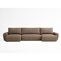 WOHNLANDSCHAFT MIT SCHLAFFUNKTION Numba Hellbraun Webstoff - Hellbraun/Schwarz, Holz/Holzwerkstoff (397/70/153cm) - Maison de Reve