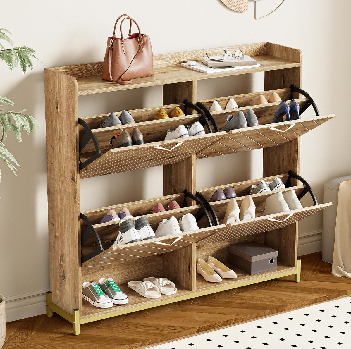 SCHUHSCHRANK 108,5/100/24 cm Holzfarbe aus MDF mit Klappfunktion - Naturfarben, Holzwerkstoff (108.5/100/24cm) - OKMYHOME