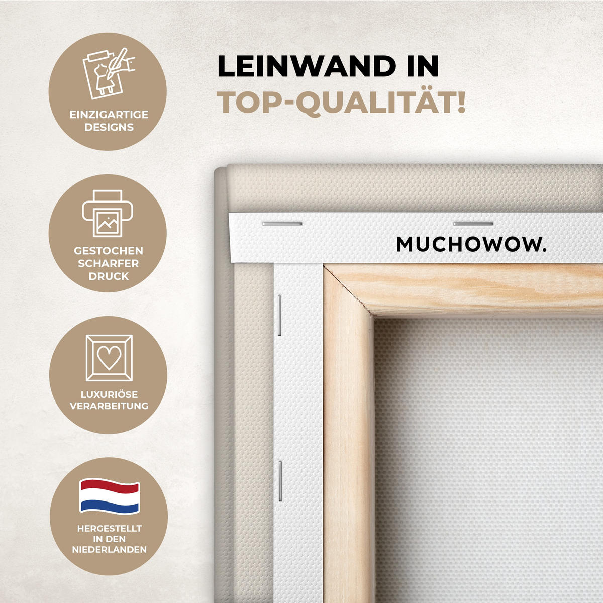 LEINWANDBILD Japandi - Wabi sabi - Beige Wohnzimmer 120x80 cm - Taupe, Textil (120/80cm) - MuchoWow