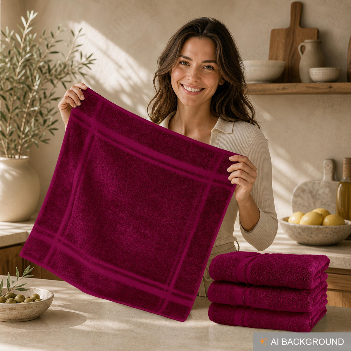 FROTTEE Küchenhandtücher 50x50 cm, 4er Set, Kirschrot - Kirschrot, Textil (50/50cm) - Lashuma