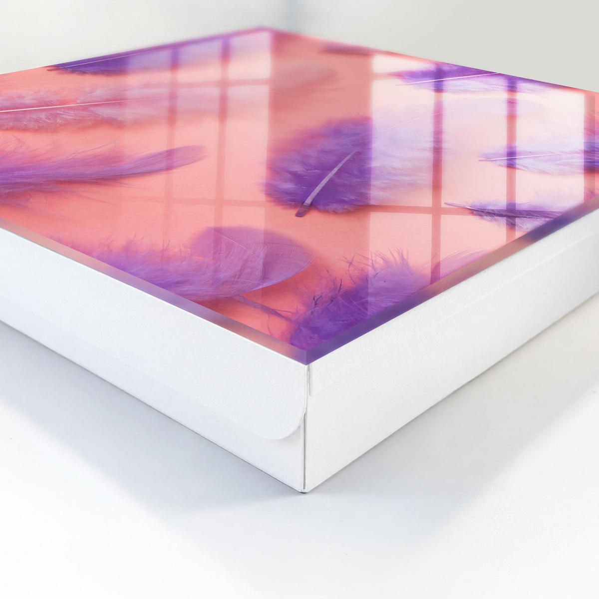 SCHLÜSSELBOX Weiß 30x30 cm – Türöffnung nach rechts - Lila Federn - Lila, Metall (30/30/5cm) - TULUP