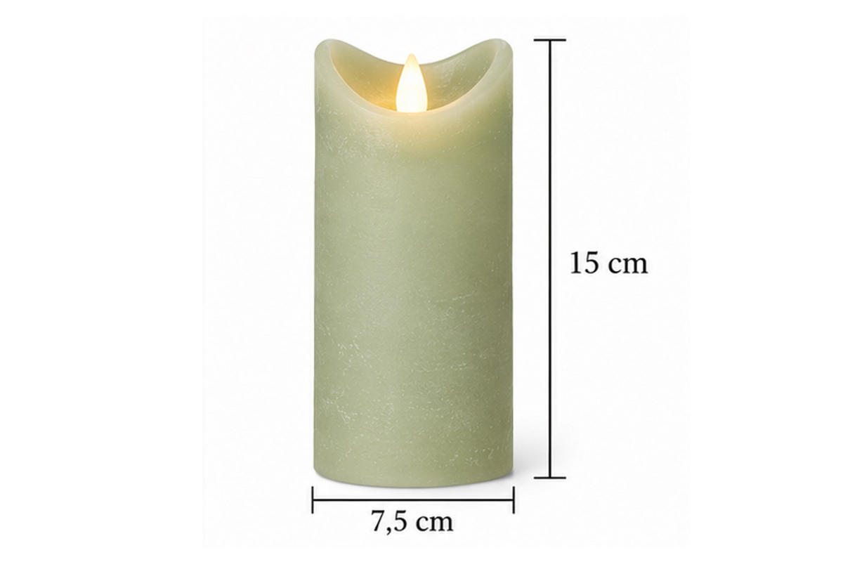 LED-KERZE Ø7,5x15 cm, Grün - Grün, Naturmaterialien (7.5/7.5/15cm) - dasmöbelwerk