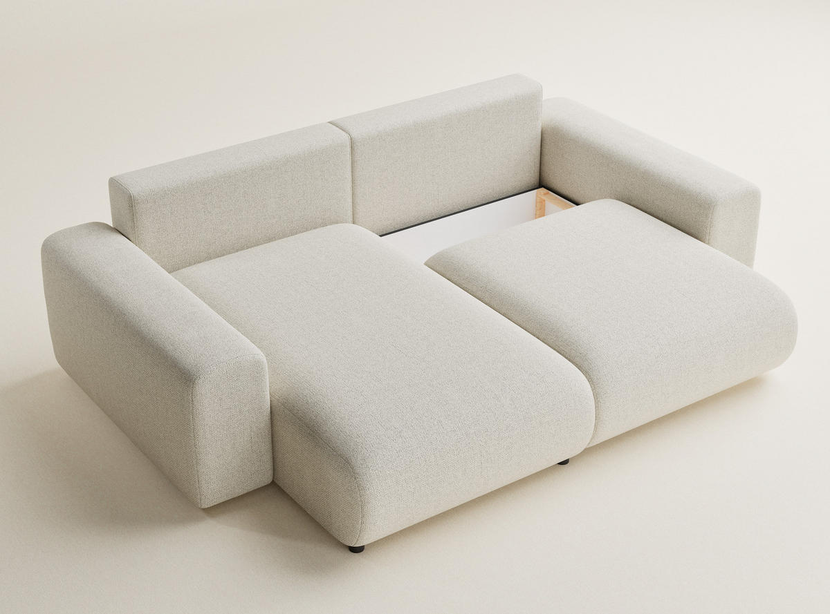 ECKSOFA MIT SCHLAFFUNKTION Solo Creme Webstoff - Creme/Schwarz, Holz/Holzwerkstoff (255/168cm) - Maison de Reve