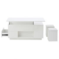 COUCHTISCH Weiß 100/50/45 cm mit Hebefunktion, LED-Beleuchtung und 2 Hockern - Weiß, Holzwerkstoff (50/100/45cm) - PANGIVO