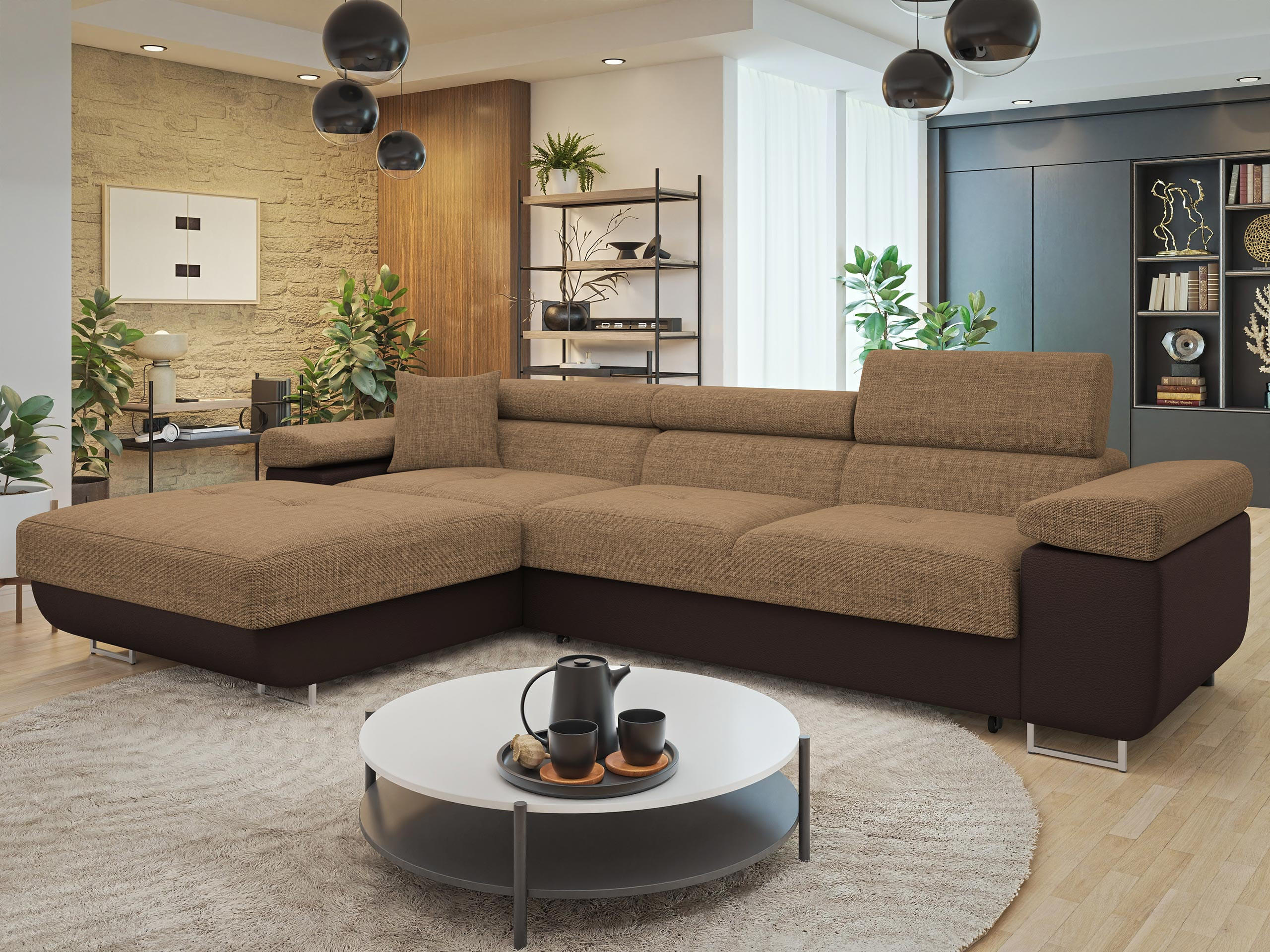 ECKSOFA Torezio Mini, Seite: Links - Braun, Holz/Textil (280/170cm) - MIRJAN24