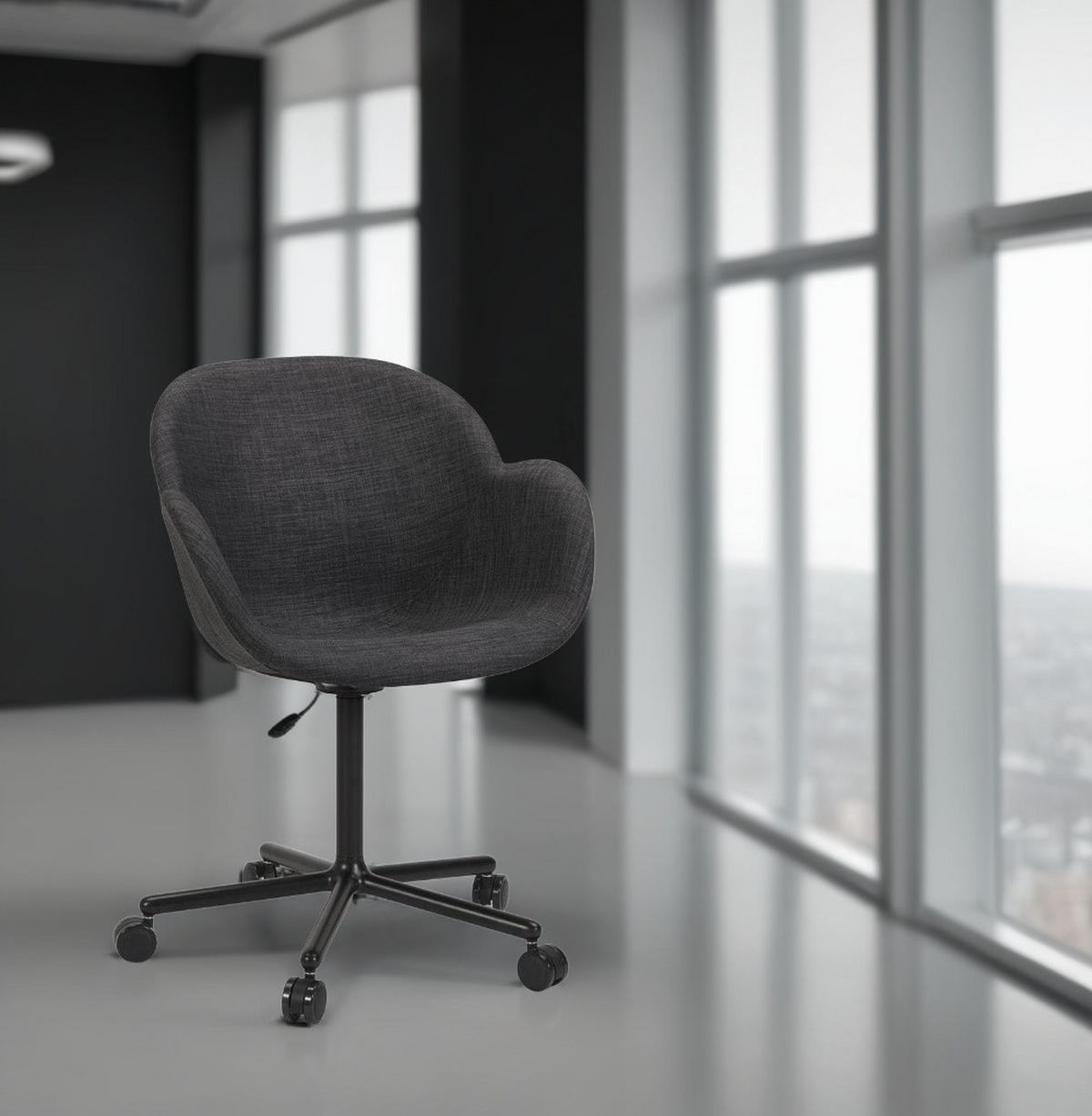 BÜRODREHSTUHL Stoff mit ergonomischer Form und 360° Drehfunktion VENIXA, Anthrazit 59x59x85 cm - Anthrazit/Schwarz, Textil/Metall (59/85/59cm) - KADIMA DESIGN