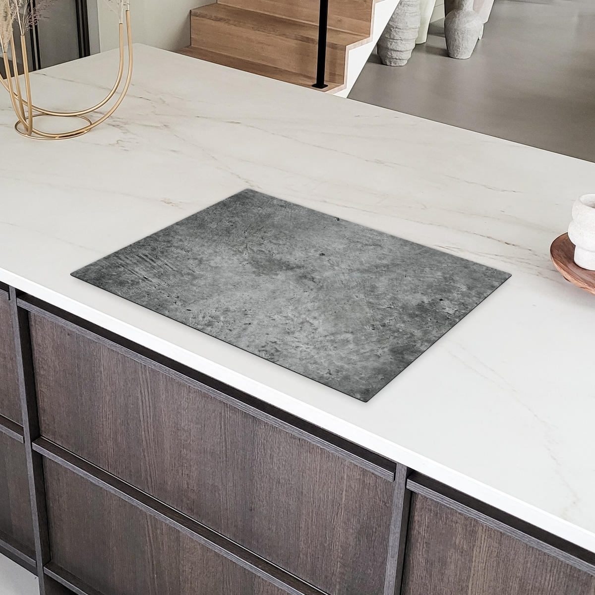 HERDABDECKPLATTE Beton - Schiefer - Grau -Betonstruktur Herdabdeckung Induktionsfeld 75x52 cm - Grau, Kunststoff (75/52/0.2cm) - MuchoWow