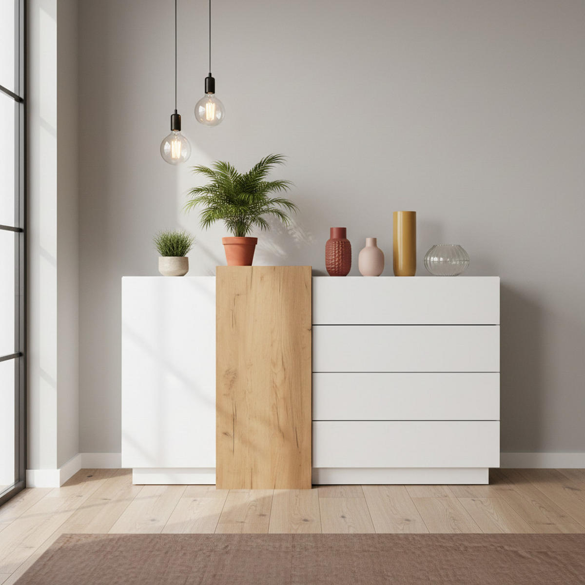 KOMMODE Viano F 160 cm Weiß / Eiche Craft Gold - mit 2 Türen und 4 Schubladen - Eichefarben/Weiß, Holz/Holzwerkstoff (160/93/45cm) - Ravio