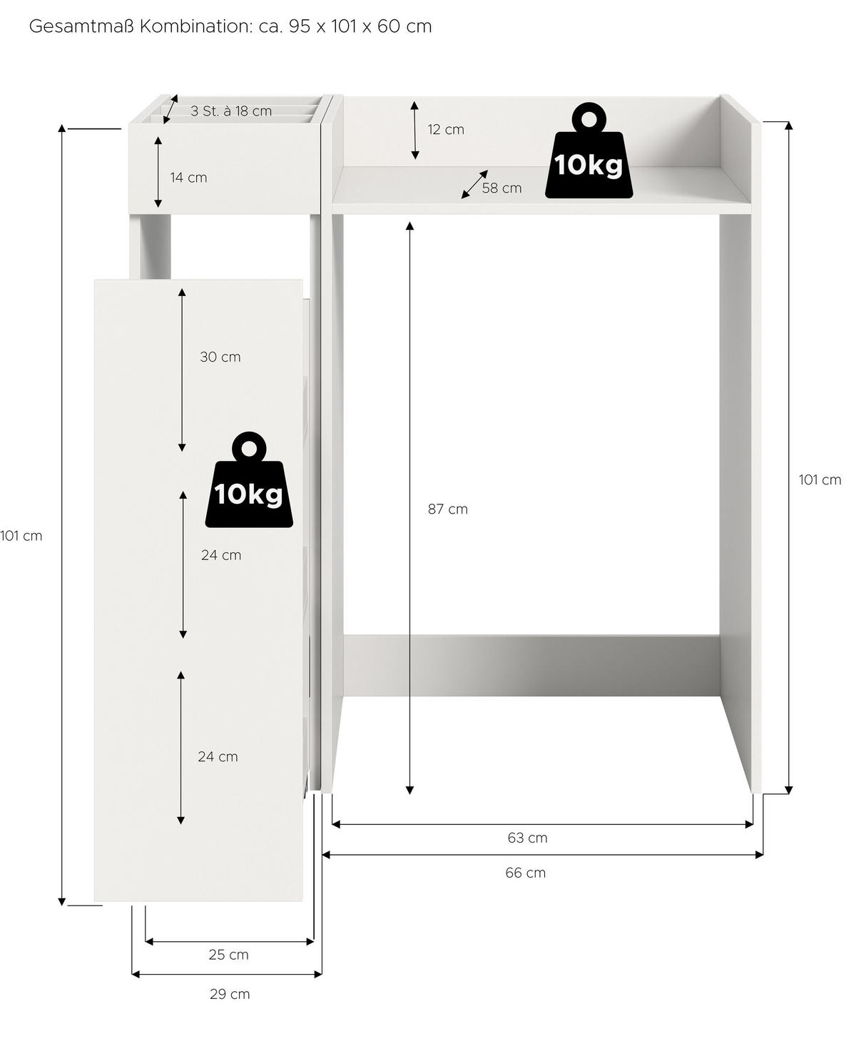 WASCHMASCHINENUMBAU 2tlg. Set Mixx Bad in weiß - modernes Design - B/H/T: 95x101x60 cm - Weiß, Holzwerkstoff (95/101/60cm) - Homes & Jones