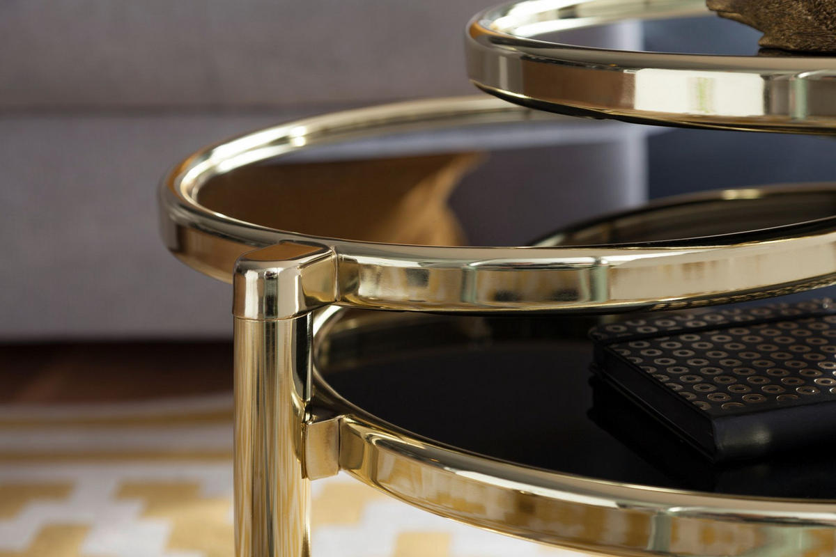 BEISTELLTISCH Glas Stahlgestell Schwenkbare Platten, Gold 58x58x43 cm - Goldfarben, Glas/Metall (58/58/43cm) - KADIMA DESIGN