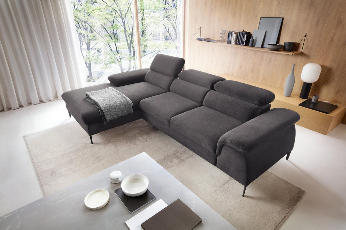 ECKSOFA L-Form 290 cm Amaro M mit Schlaffunktion, Links, Grau - Grau, Holz (288/182cm) - Emporius