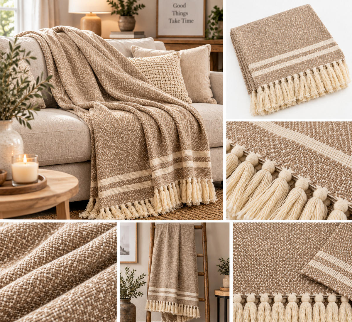 DECKE Mila 130x180 cm, 100% Baumwolle, Beige-Natur - Beige, Textil (130/180cm) - Au Maison
