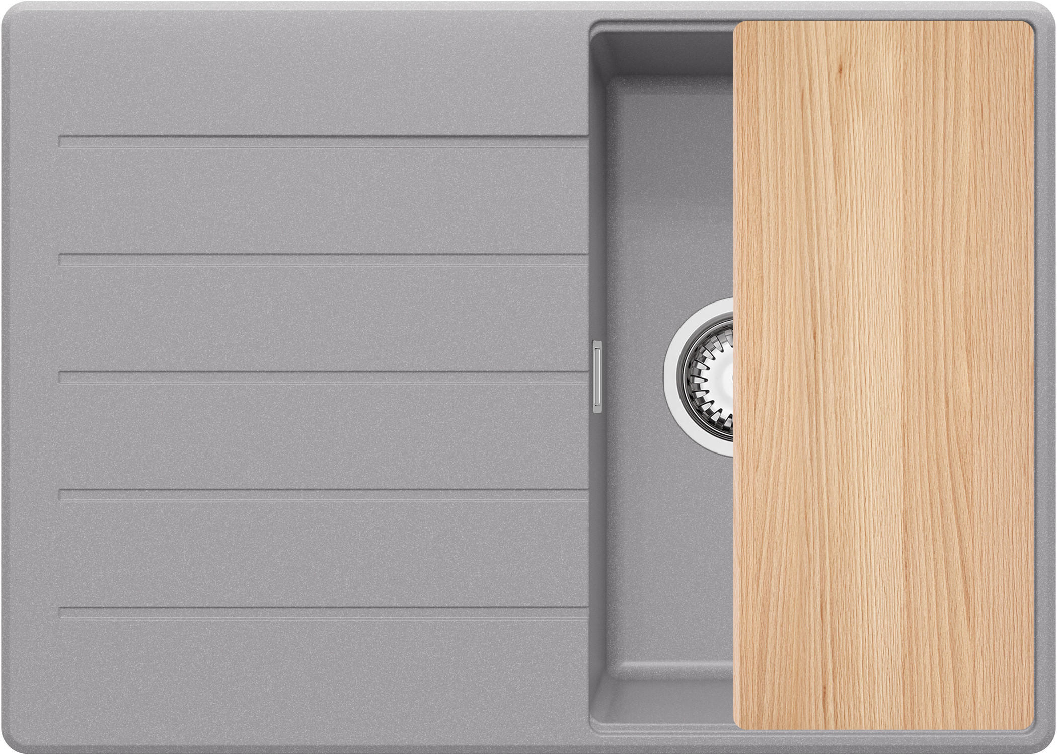 SPÜLBECKEN Kopenhagen, 2-er set Grau 70/50 cm 1 Becken + Ablauf-Set + Schneidebrett ab 40er Unterschrank - Chromfarben/Beige, Kunststoff (70/20/50cm) - Primagran