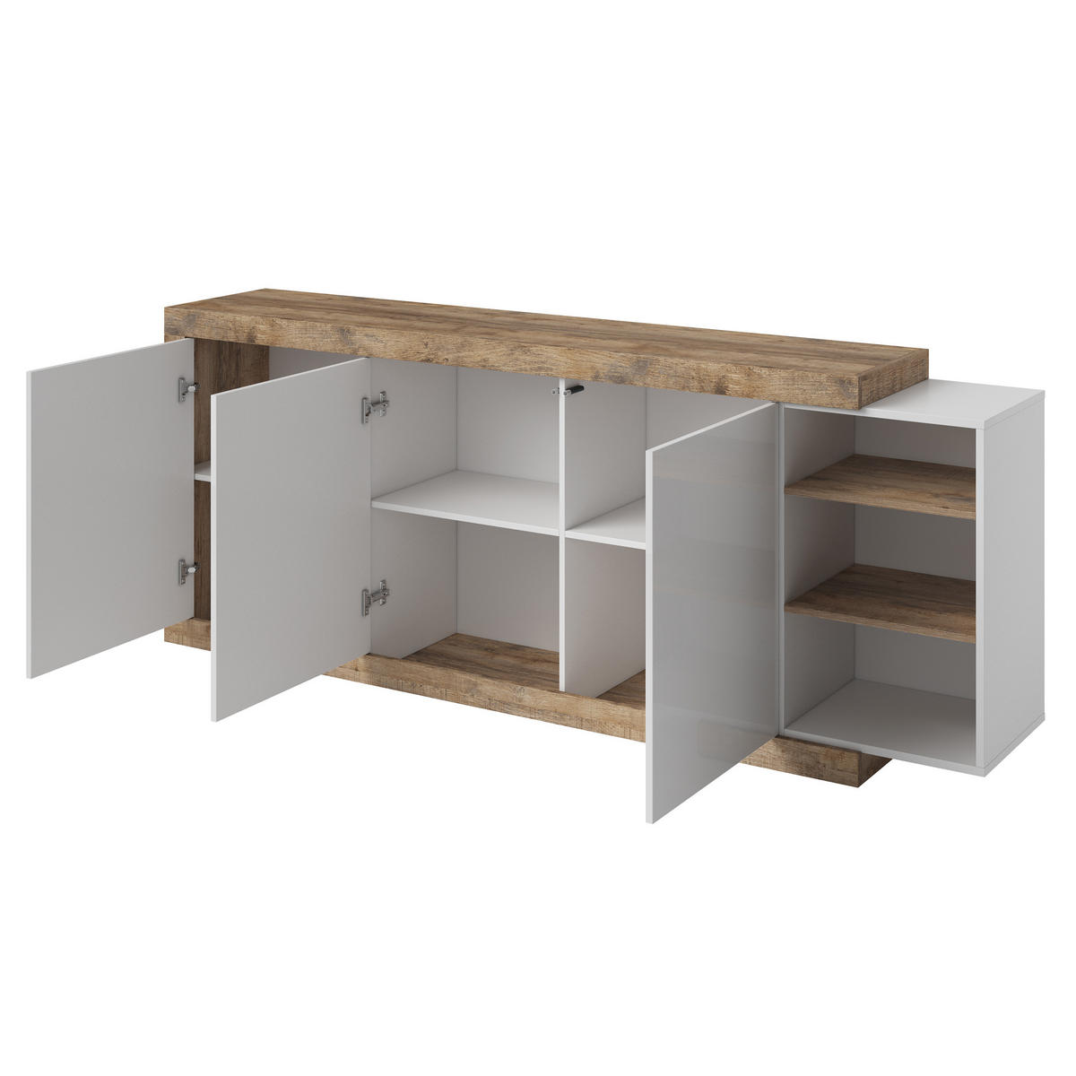 SIDEBOARD SINFONIA 220/86/40 cm mit 3 Türen Eichefarben - Eichefarben/Weiß, Holzwerkstoff (220/86/40cm) - MASSENO