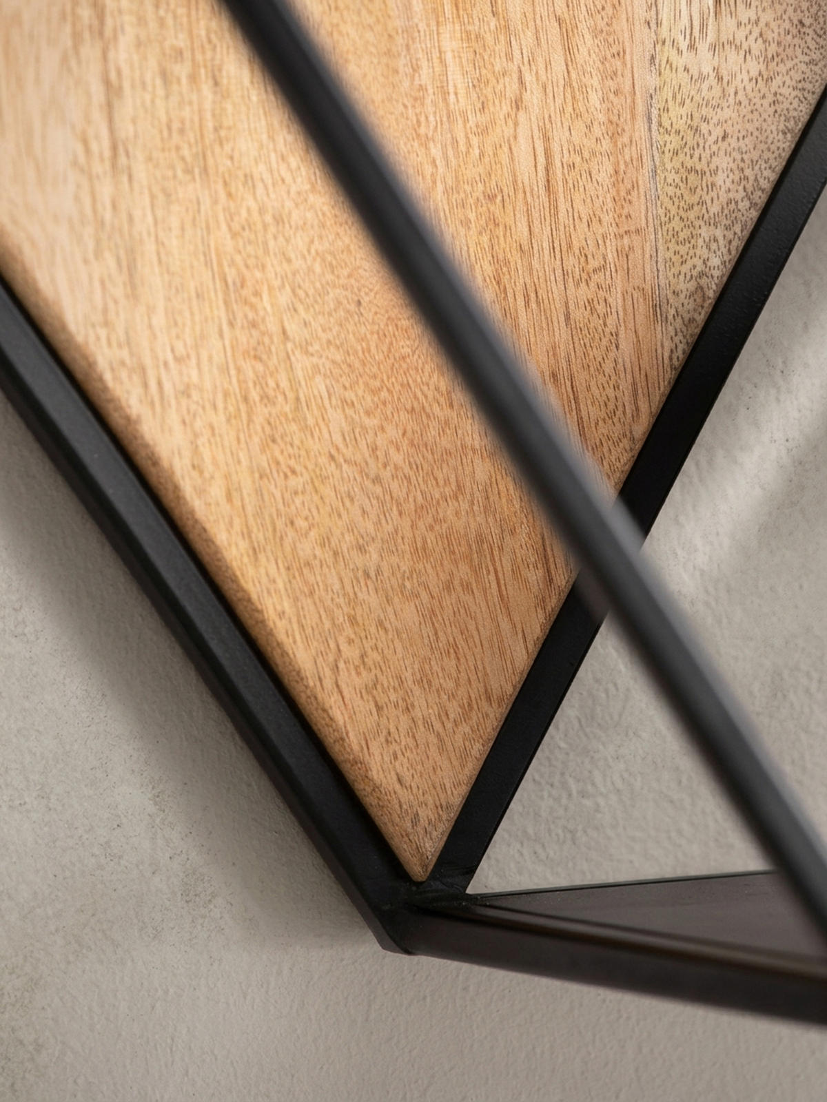 WANDREGAL Mango Massivholz Metall Industrial Stil 60x52x20 cm Sechseckig mit 3 Ablagen - Schwarz, Holz (60/52/20cm) - KADIMA DESIGN