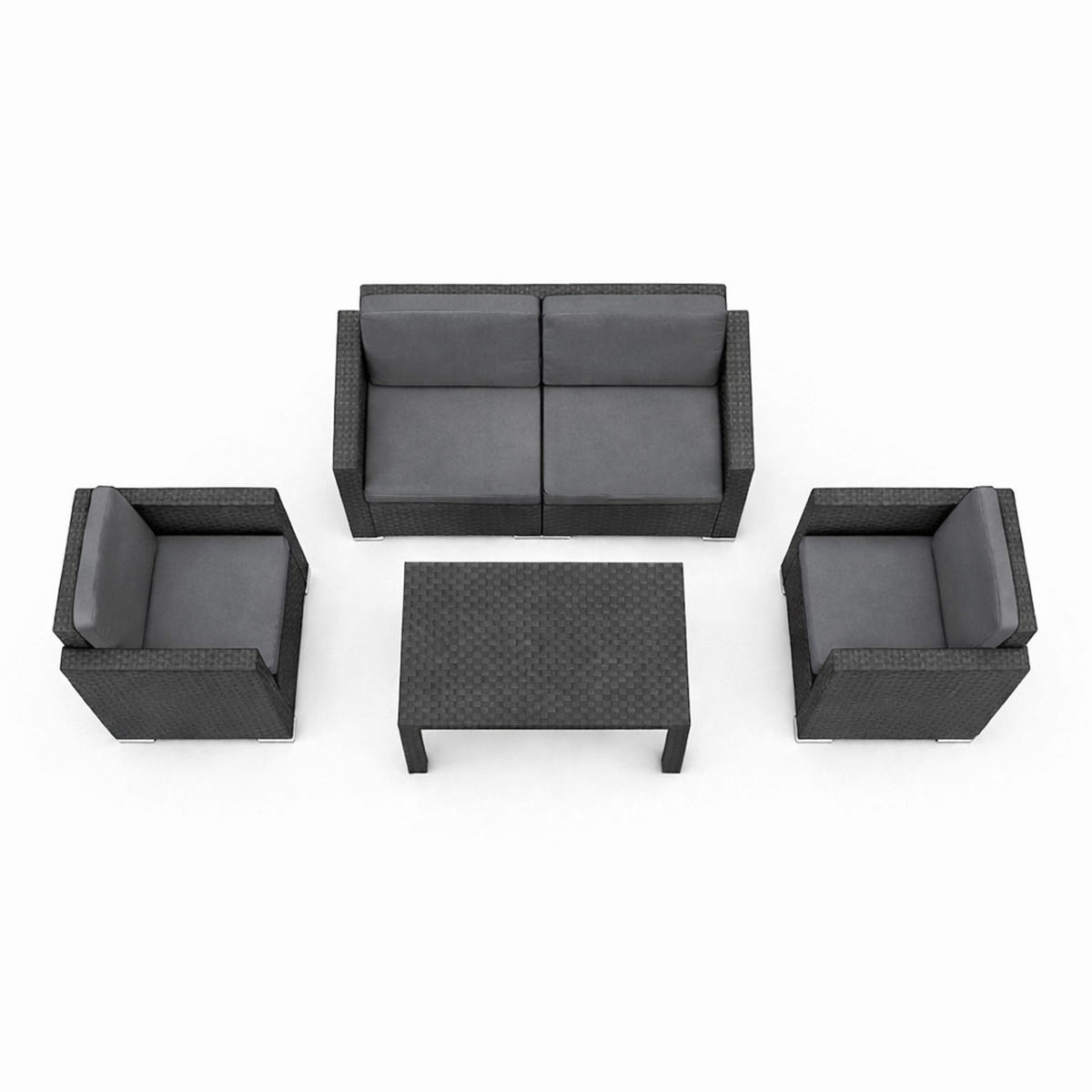 GARTENMÖBEL Lounge Set Rattan Optik - 4tlg. - Anthrazit/Grau, Kunststoff - Bestlivings