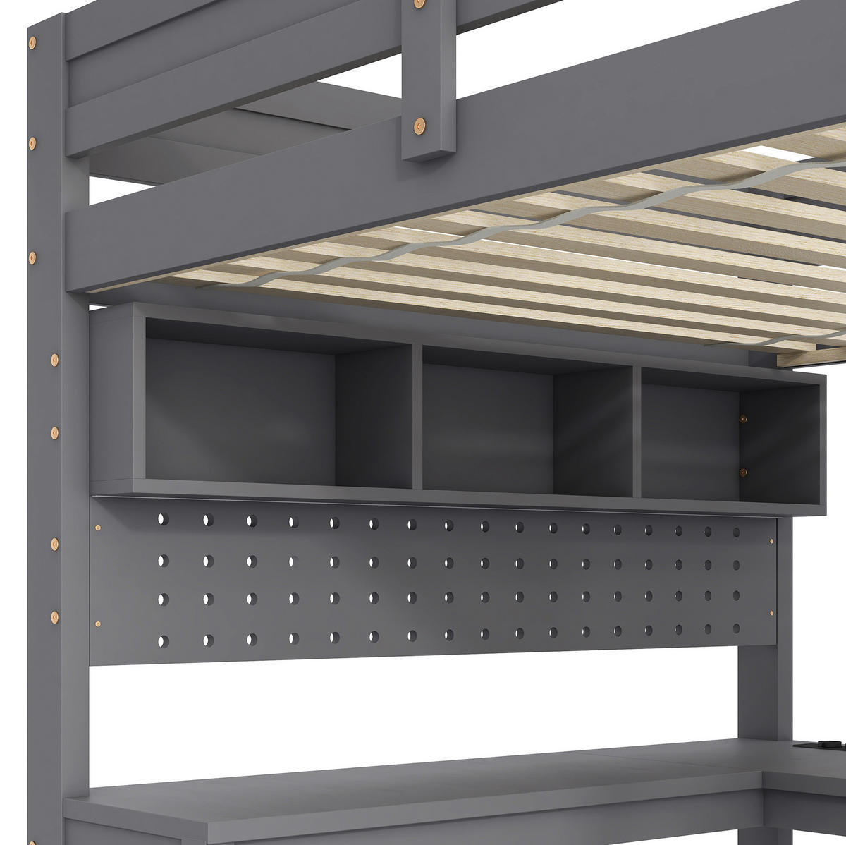 HOCHBETT mit Schreibtisch, Stauraum und LED 90x200 cm Grau, Kiefer/MDF - Grau, Holzwerkstoff (90/200cm) - Beauniv