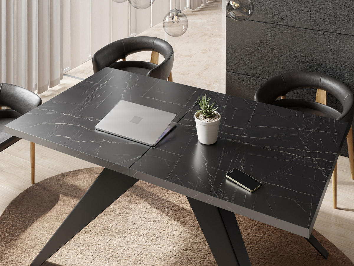 ESSTISCH Vance rechteckig ausziehbar, Marmor Schwarz 140-240/80/76 cm - Anthrazit/Schwarz, Holzwerkstoff/Metall (140/80/76cm) - WFL GROUP